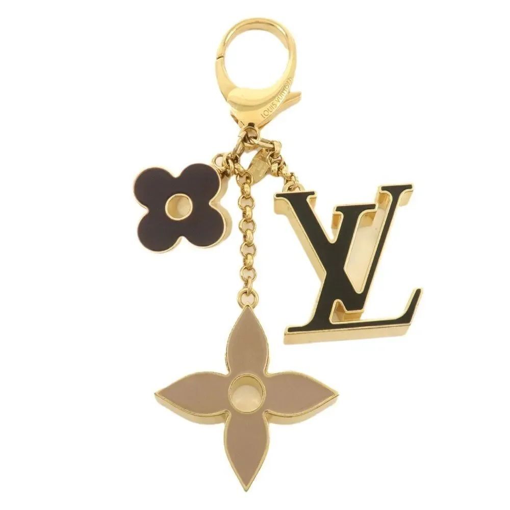 LOUIS VUITTON Pink Black Enamel Gold Fleur De Monogram Keyring Bag Charm